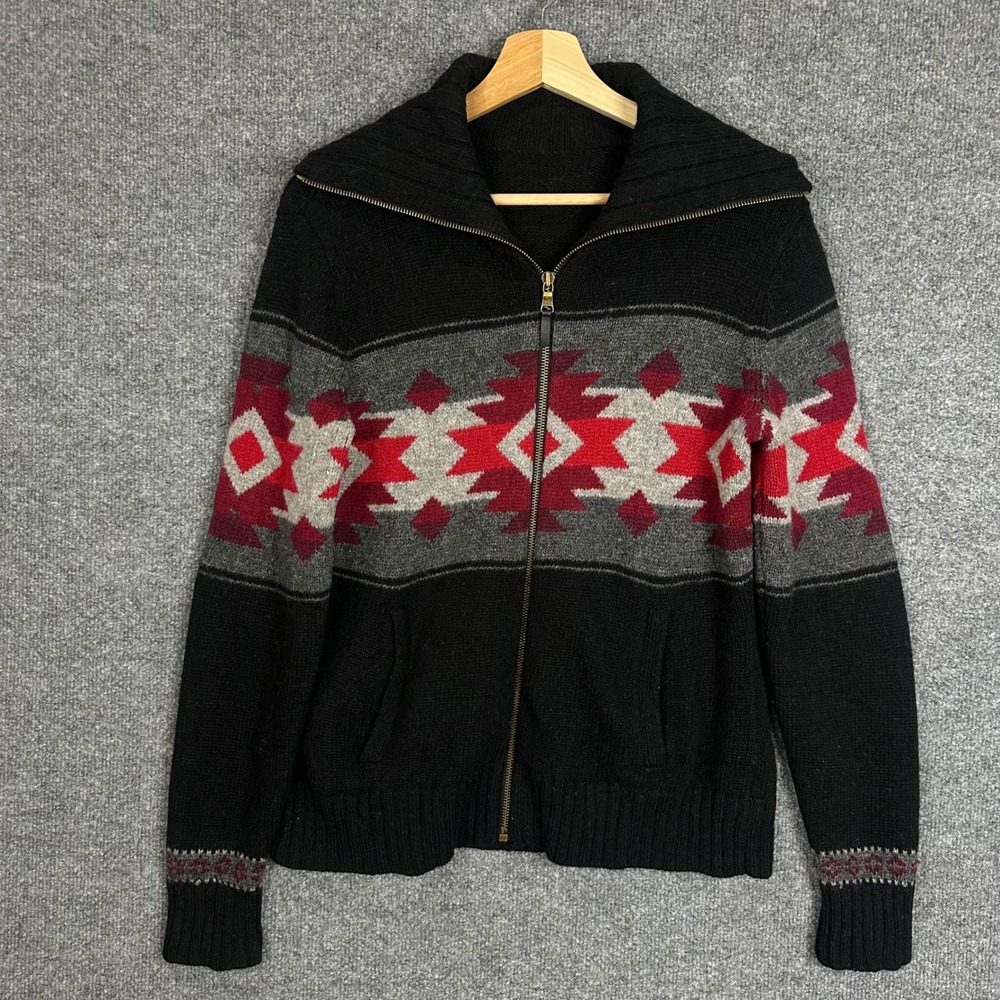 Lauren Jeans Co Ralph Lauren Aztec Cardigan Women M Black SW Full Zip Sweater